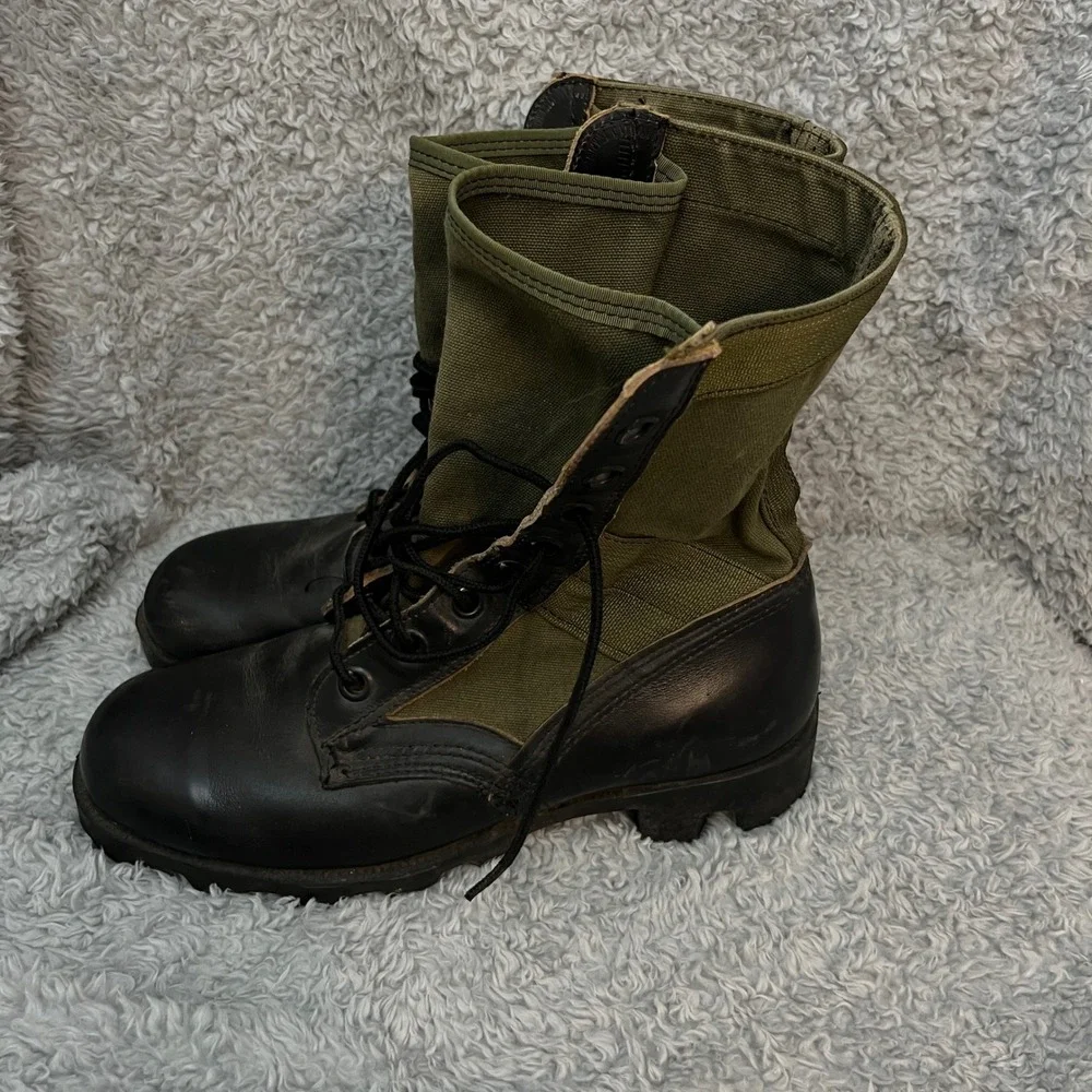 Ro-Search VTG Jungle Boot Mens‎ 6.5W Black Olive Green Leather Combat Military
